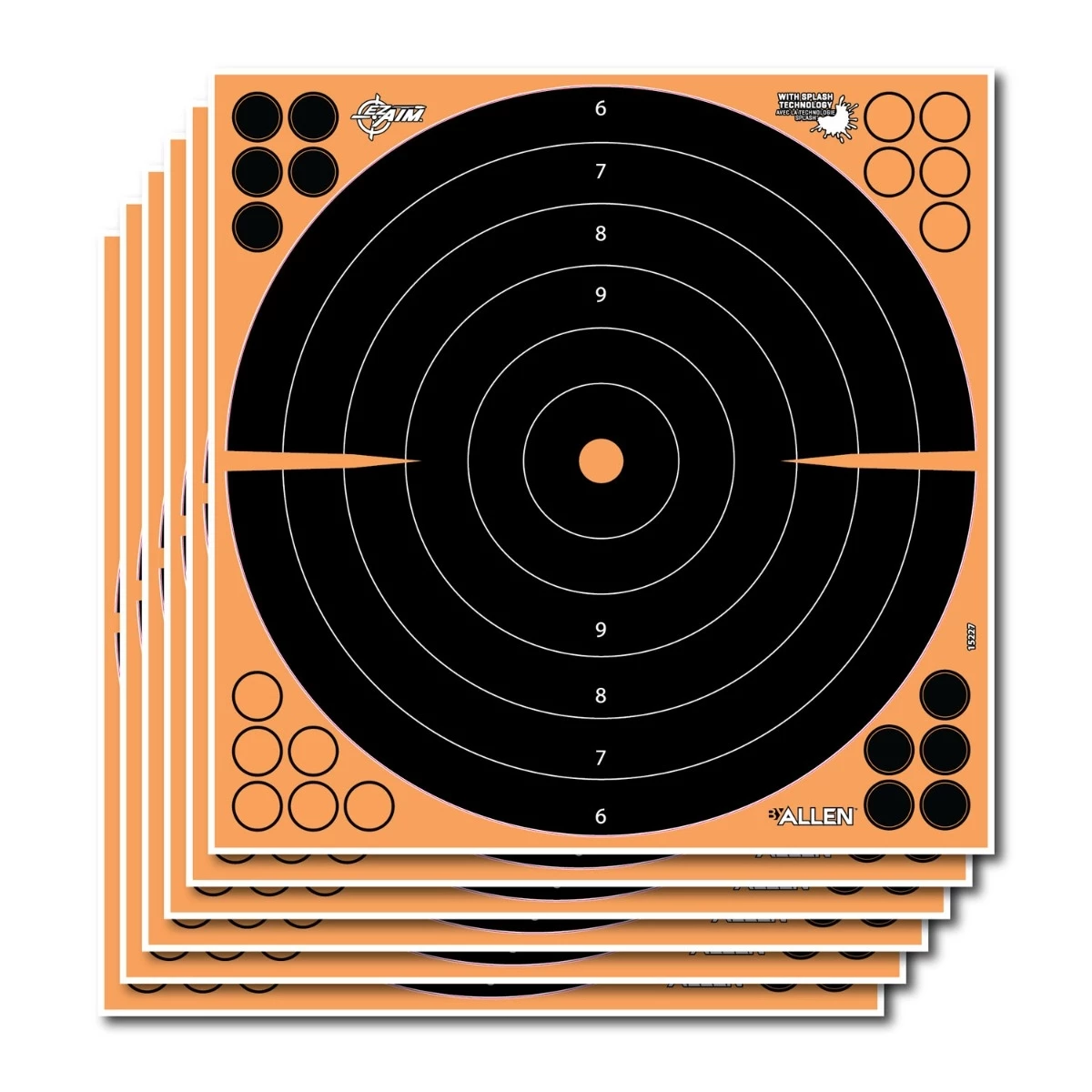 Allen 15227 EZ Aim Splash Self-Adhesive Paper 16" x 16" Bullseye Black/Orange - 5 Pack 3 Allen 15227 EZ Aim Splash Self-Adhesive Paper 16" x 16" Bullseye Black/Orange - 5 Pack