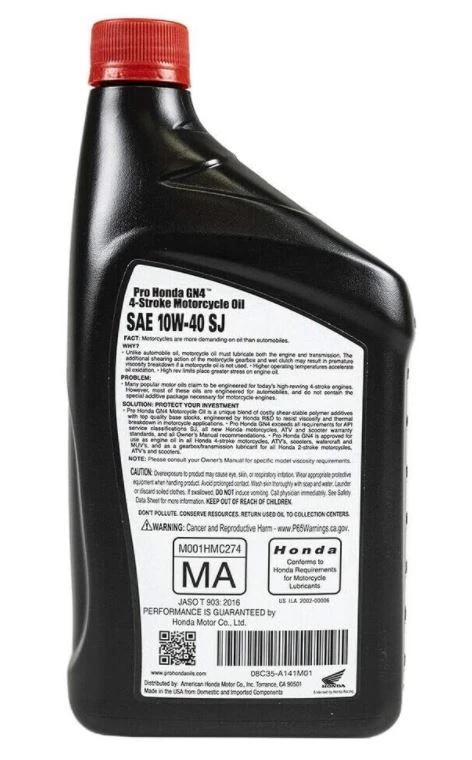 Honda Pro GN4 ATV/UTV/Motorcycle Engine Oil 10W40, Quart 4 Honda Pro GN4 ATV/UTV/Motorcycle Engine Oil 10W40, Quart - Image 2