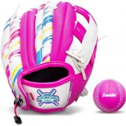 Franklin Sports 9" Air Tech Tee Ball Right Hand Fielding Glove, Pink/White/Yellow