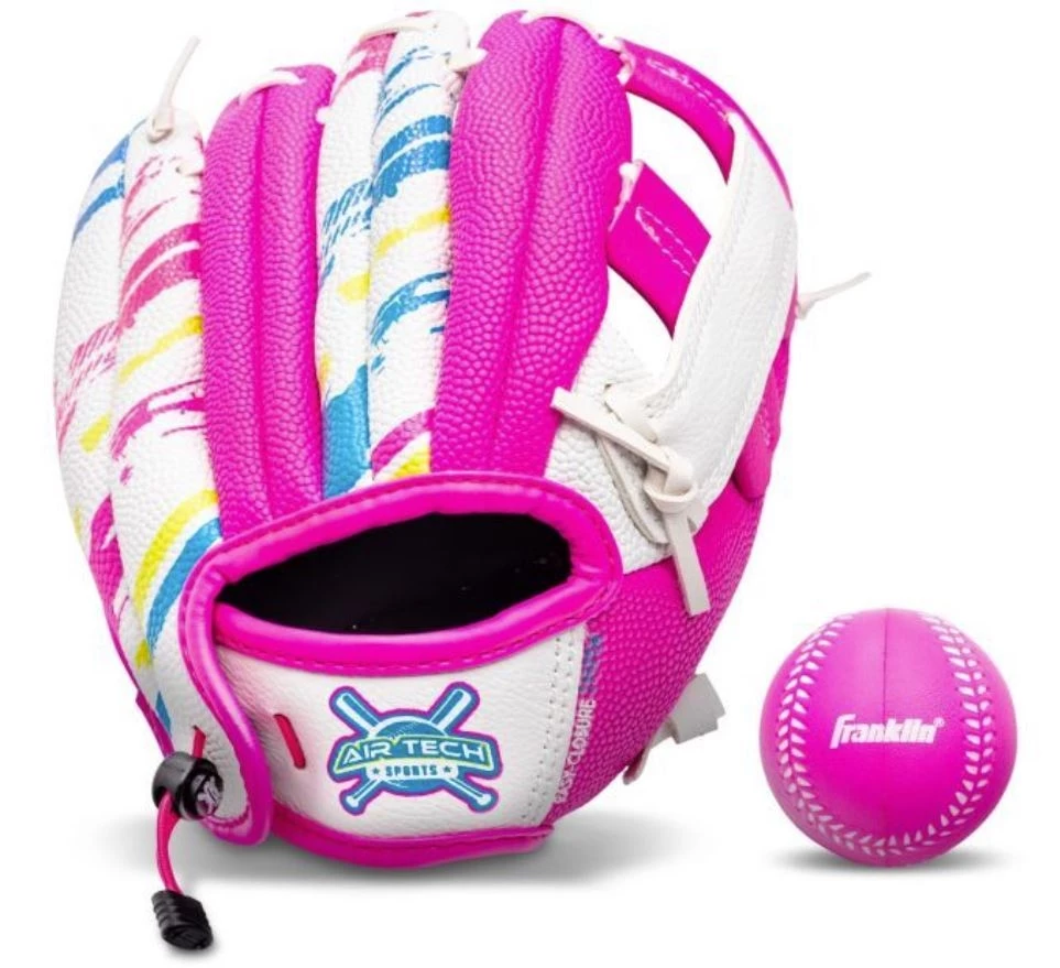 Franklin Sports 9" Air Tech Tee Ball Right Hand Fielding Glove, Pink/White/Yellow 3 Franklin Sports 9" Air Tech Tee Ball Right Hand Fielding Glove, Pink/White/Yellow
