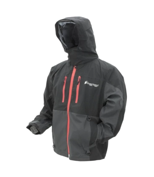Frogg Toggs Pilot II Guide Jacket, Black & Charcoal w/ Red Zippers 3 Frogg Toggs Pilot II Guide Jacket, Black & Charcoal w/ Red Zippers