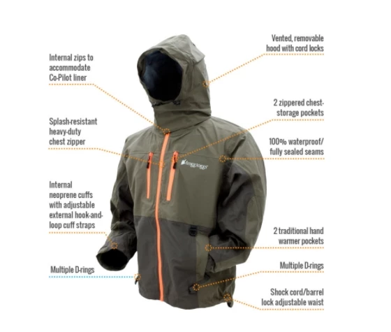 Frogg Toggs Pilot II Guide Jacket, Black & Charcoal w/ Red Zippers 4 Frogg Toggs Pilot II Guide Jacket, Black & Charcoal w/ Red Zippers - Image 2