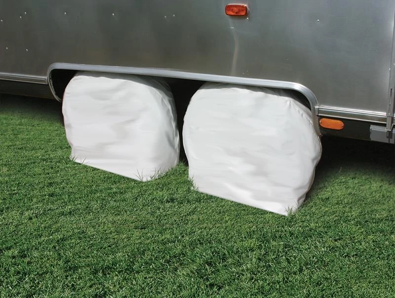 Camco 27-29" Arctic White Vinyl RV Wheel Protectors 4 Camco 27-29" Arctic White Vinyl RV Wheel Protectors - Image 2