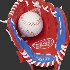 Rawlings Players 9 in. Red Baseball/Softball Glove With Soft Core Ball - Youth, Left Hand